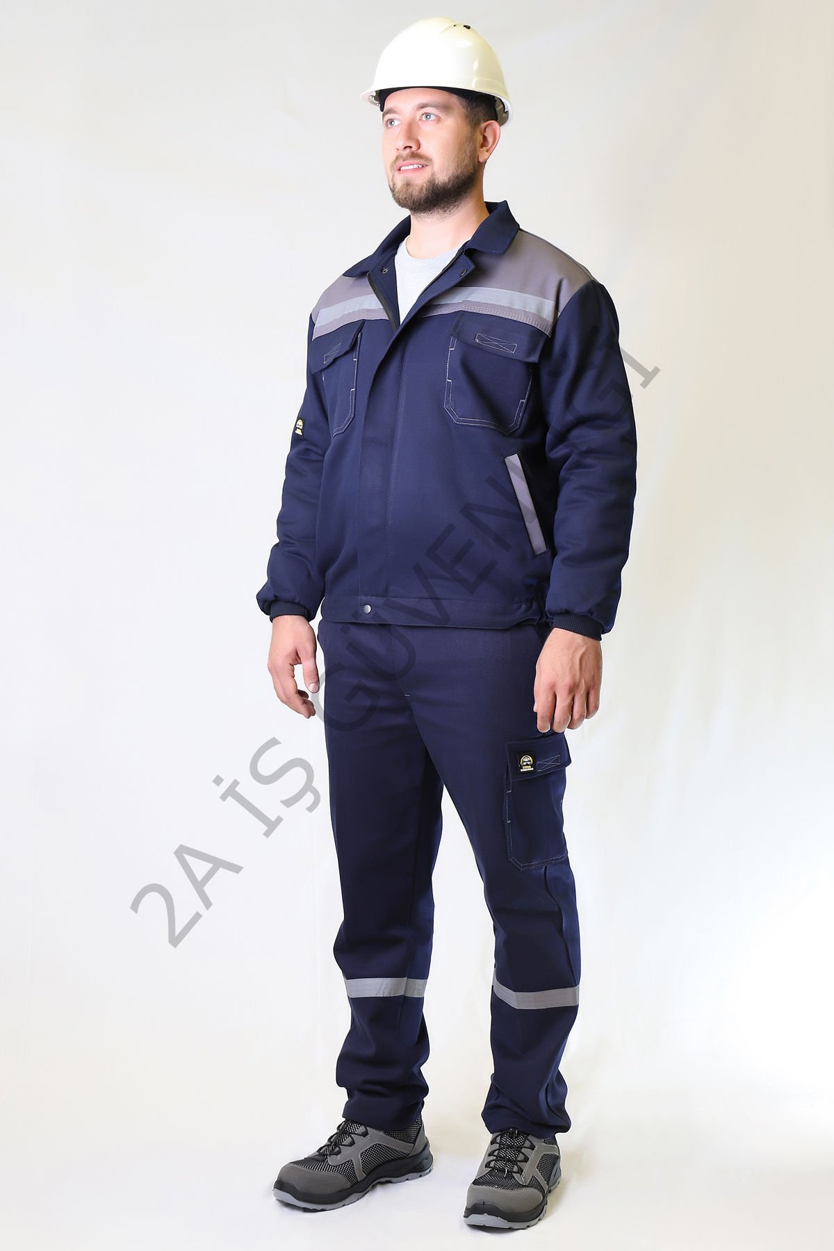 Twoa Workwear 7x7 Kışlık Mont Pantolon Takımı İçi Polarlı Kolları Kapitoneli (Mont + Pantolon) LACİVERTE GRİ - L