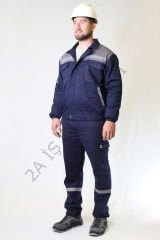 Twoa Workwear 7x7 Kışlık Mont Pantolon Takımı İçi Polarlı Kolları Kapitoneli (Mont + Pantolon) LACİVERTE GRİ - L