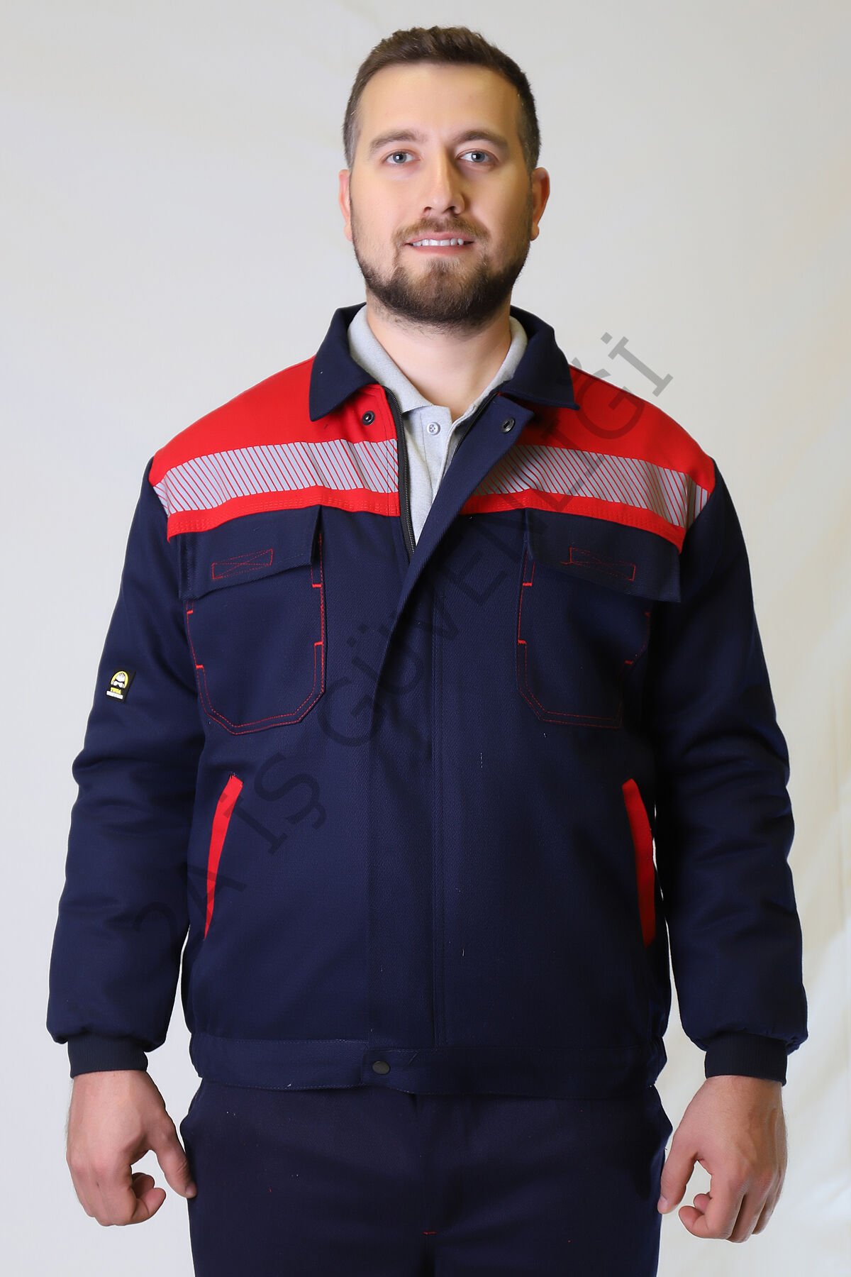 Twoa Workwear 7x7 Gabardin Kumaş Mont TW-2200 LACİVERTE KIRMIZI - XL
