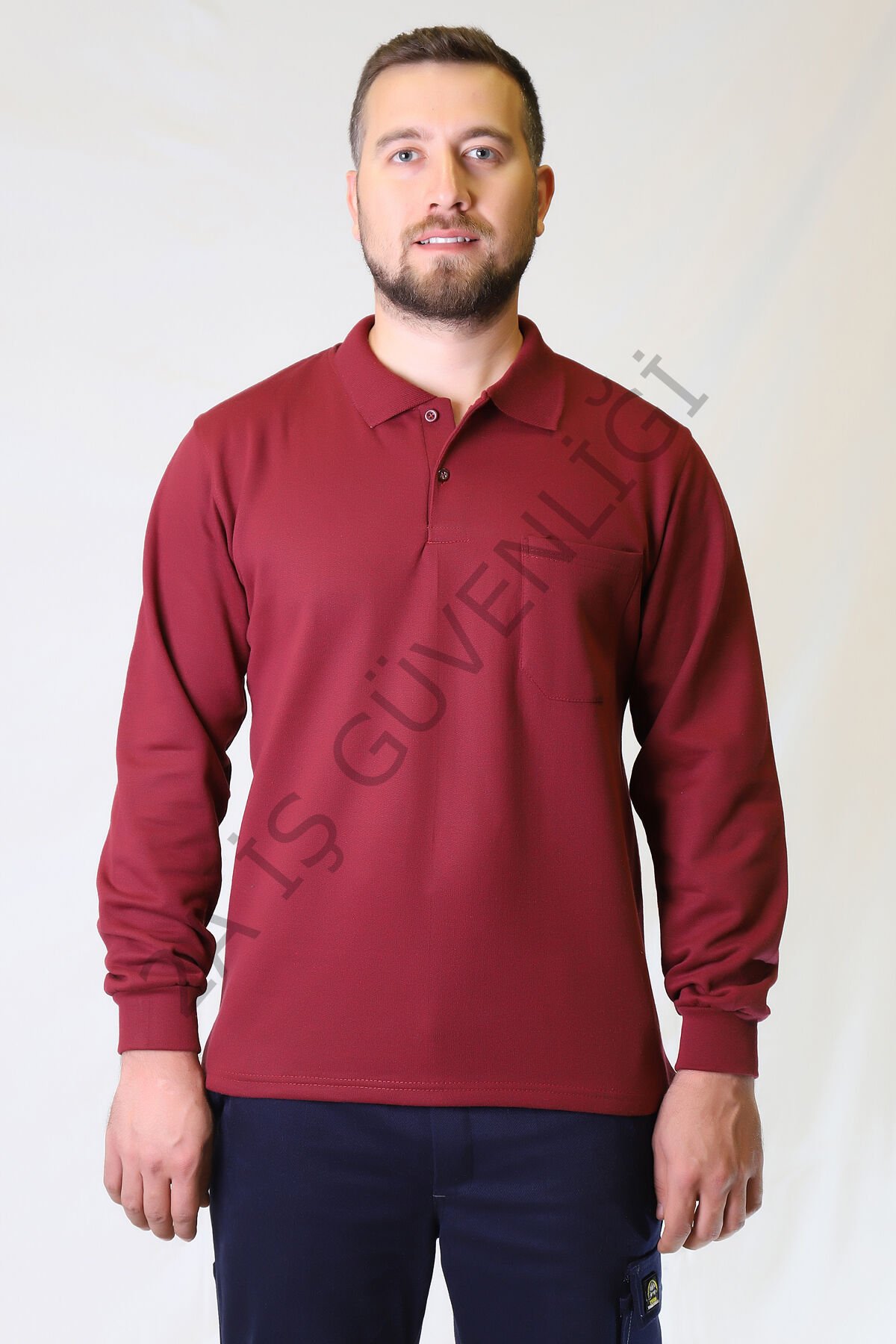 Twoa Workwear Polo Yaka Sweatshirt TW-2350 XL - BORDO