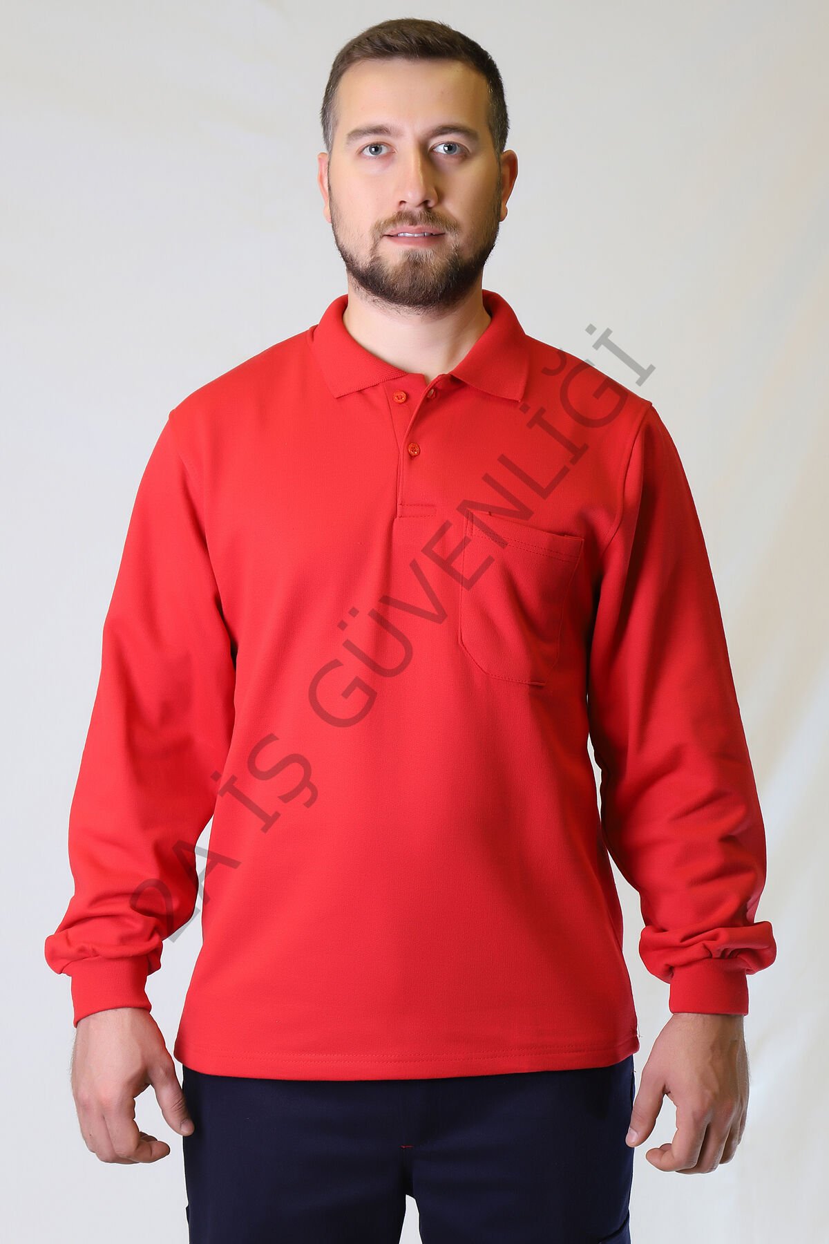 Twoa Workwear Polo Yaka Sweatshirt TW-2350 Kırmızı - M