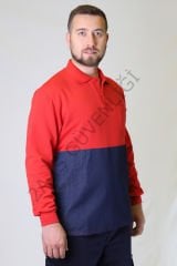 Twoa Workwear Polo Yaka Sweatshirt TW-2350 L - KIRMIZI ÖNÜ KOTLU