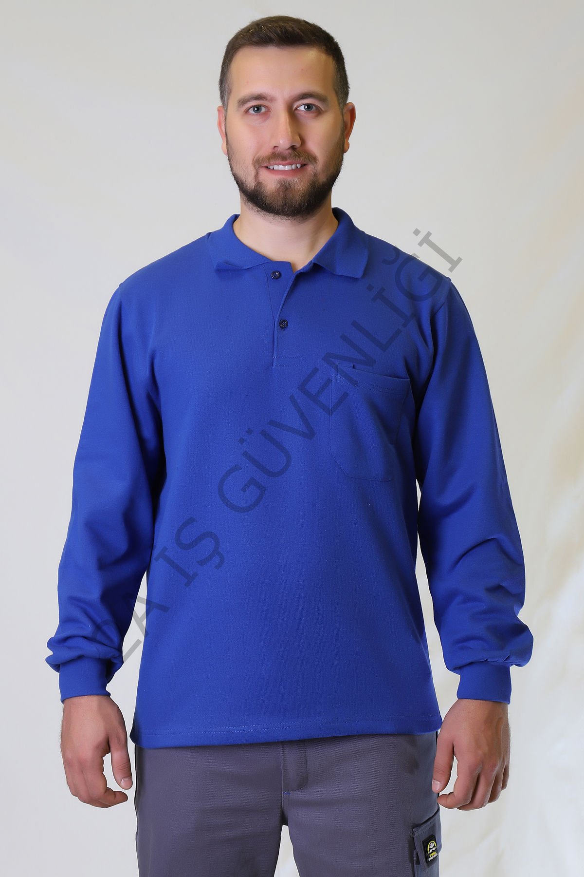 Twoa Workwear Polo Yaka Sweatshirt TW-2350 SAKS MAVİ - S