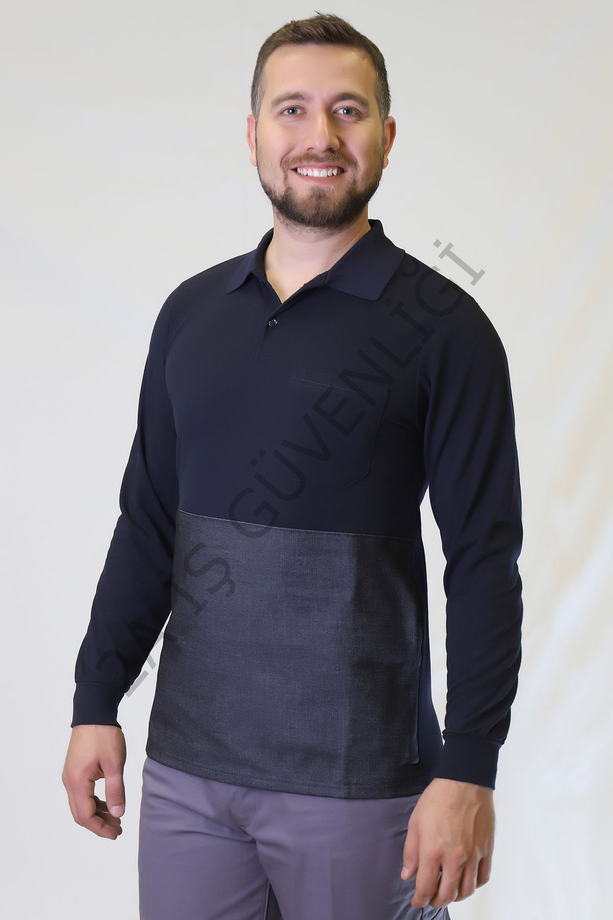 Twoa Workwear Polo Yaka Sweatshirt TW-2350 M - SİYAH KOT DESTEKLİ