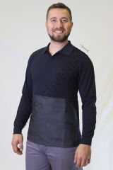 Twoa Workwear Uzun Kollu Polo Yaka Lakost Sweatshirt TW-1450 LACİVERT RENK ÖNÜ KOT DESTEKLİ - 2XL