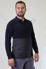 Twoa Workwear Uzun Kollu Polo Yaka Lakost Sweatshirt TW-1450 LACİVERT RENK ÖNÜ KOT DESTEKLİ - M