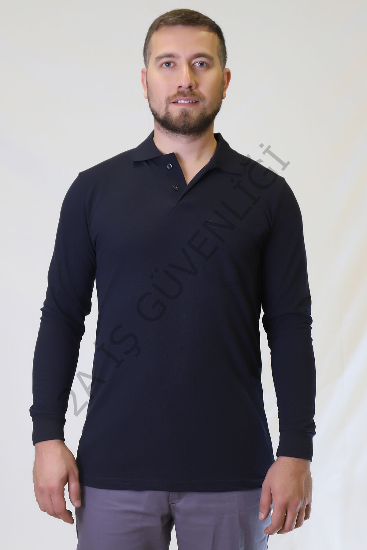 Twoa Workwear Uzun Kollu Polo Yaka Lakost Sweatshirt TW-1450 LAcivert - 4XL