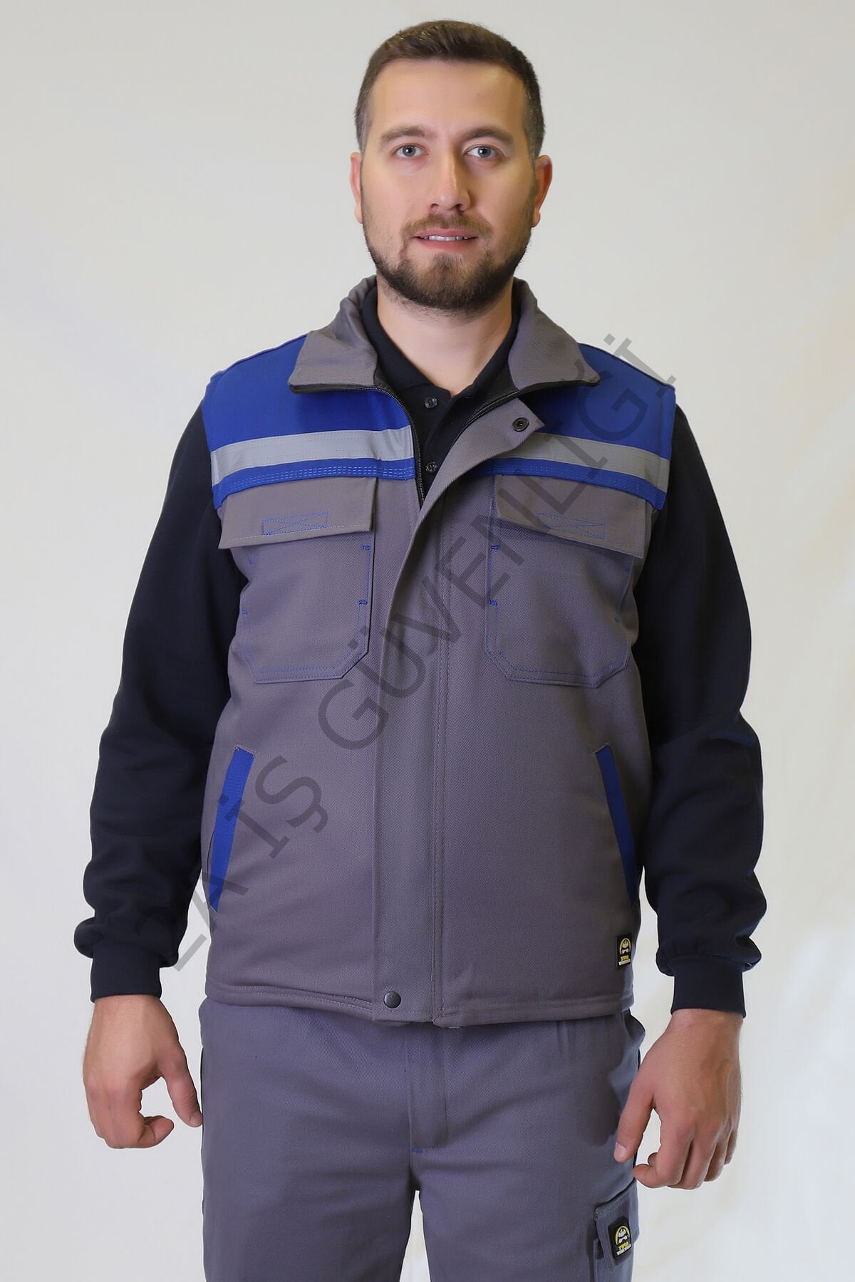 Twoa Workwear 7x7 Gabardin Kumaş Yelek TW-2400 GRİYE SAKS MAVİ - L