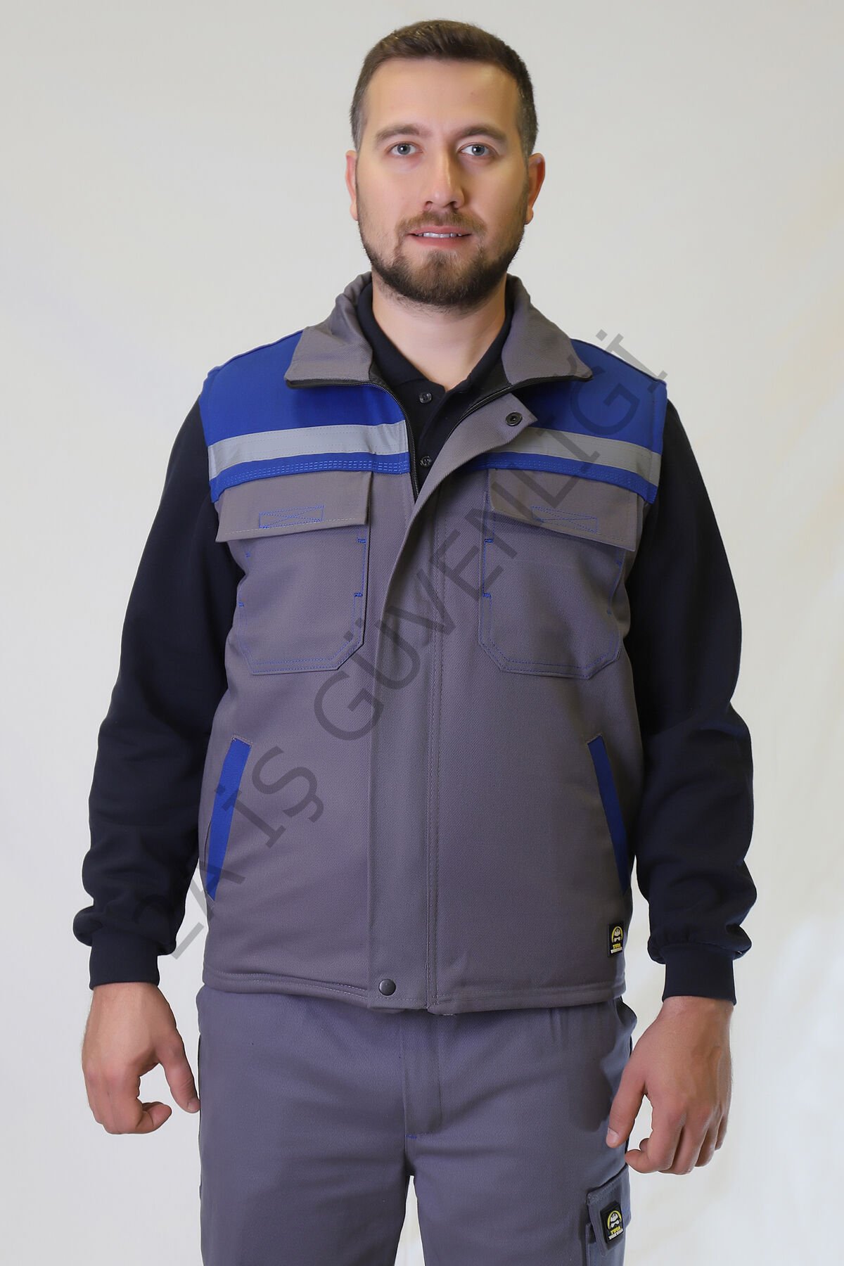 Twoa Workwear 7x7 Gabardin Kumaş Yelek TW-2400 GRİYE SAKS MAVİ - S