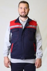 Twoa Workwear 7x7 Gabardin Kumaş Yelek TW-2400 LACİVERTE KIRMIZI - 2XL