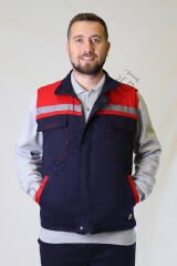 Twoa Workwear 7x7 Gabardin Kumaş Yelek TW-2400 LACİVERTE KIRMIZI - 4XL