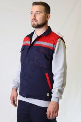 Twoa Workwear 7x7 Gabardin Kumaş Yelek TW-2400 LACİVERTE KIRMIZI - M