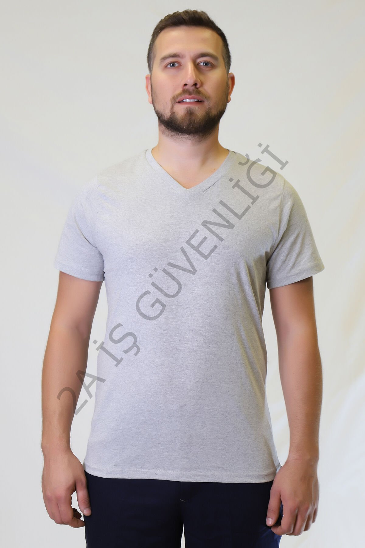 Twoa Workwear V Yaka Suprem Kısa Kollu T-Shirt GRAY - 4XL
